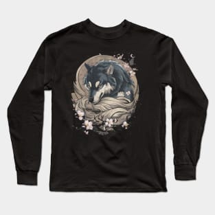 Brooding Wolf Japanese Art Print Long Sleeve T-Shirt